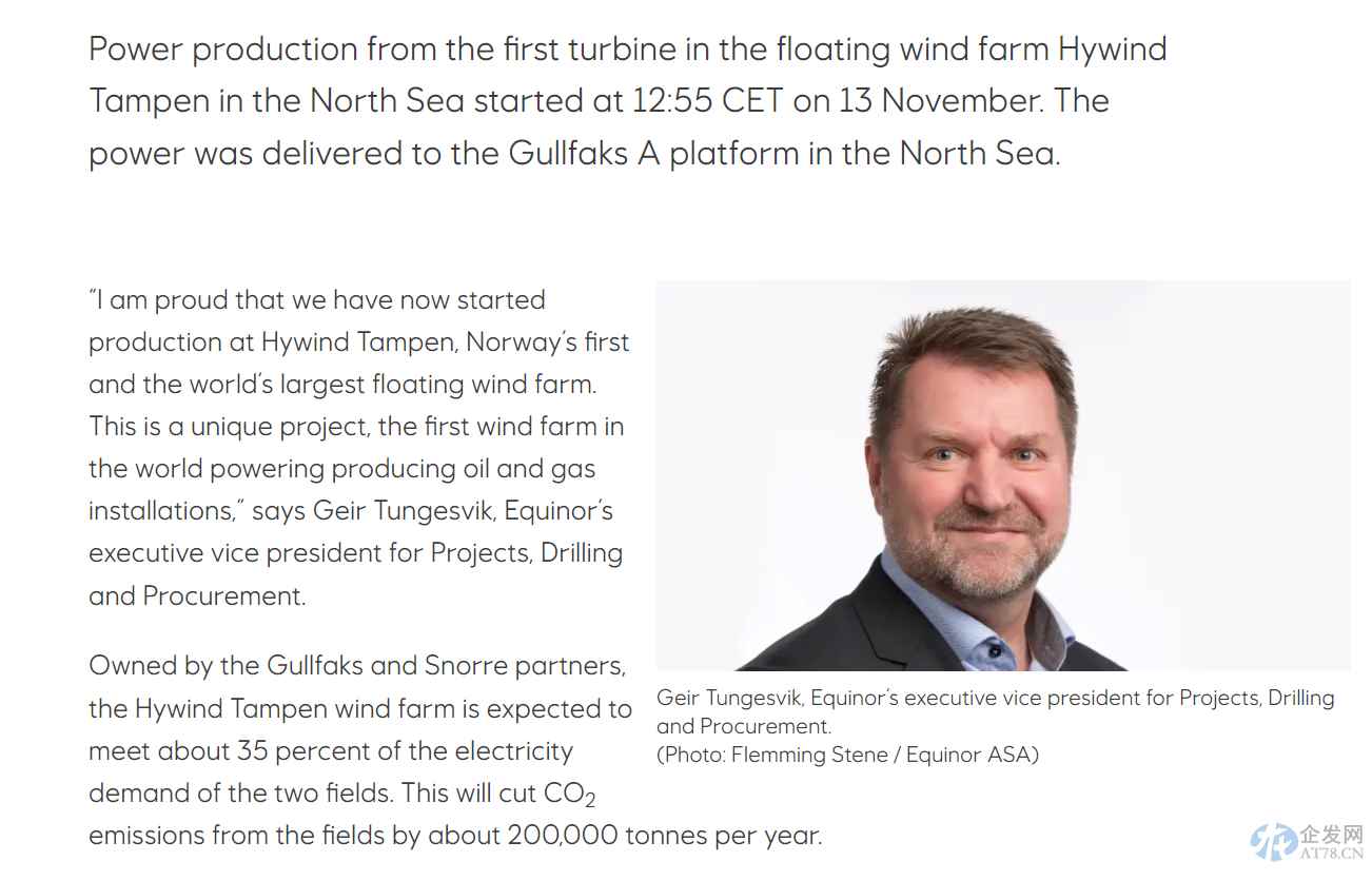 全球最大浮动式风电场投产 为油气平台供电恐引发争议