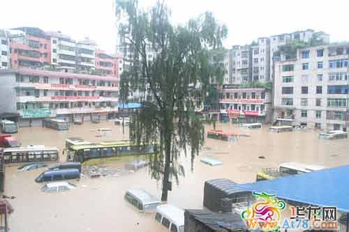 重庆酉阳县城因暴雨断电部分车辆被水淹(组图)