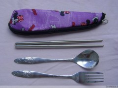 不锈钢便携餐具布袋三件套