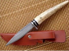 原只野鹿角手柄 日本进口大马士革钢小直刀 纯手工