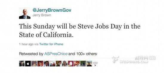 加州州长：10月16日为加州乔布斯日