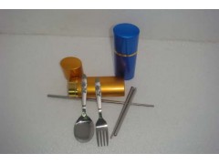 不锈钢餐具，便捷式旅游餐具，随身带笔筒餐具，不锈钢餐具厂家，餐具生产，餐具订做